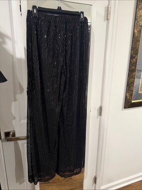 Black Sequin Wide Leg Pants